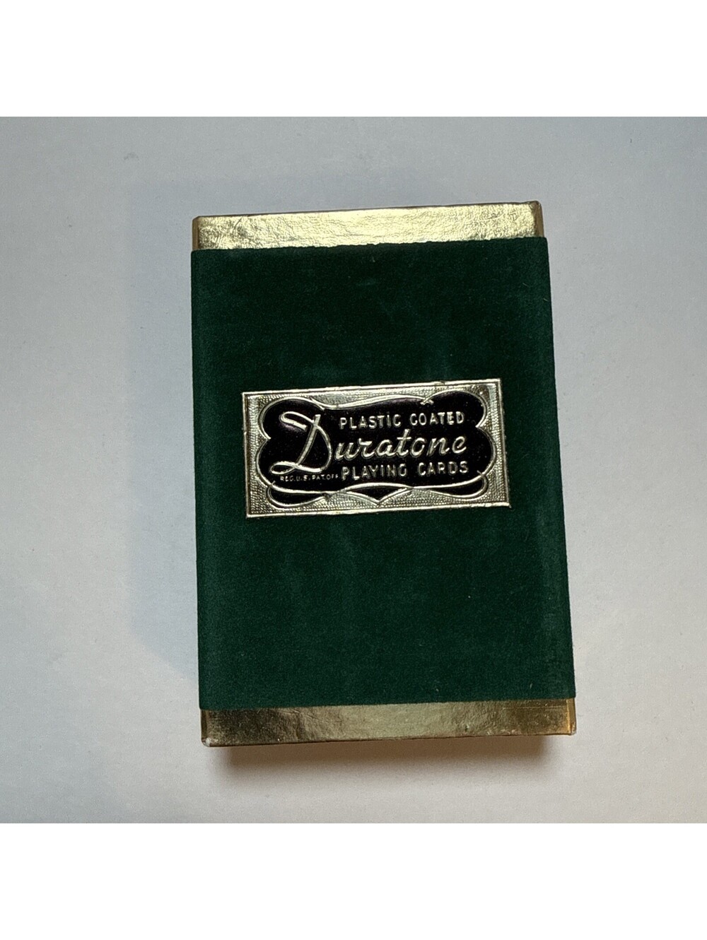 Vintage Fancy Duratone Plastic Coated Playing Cards Green With Stamps